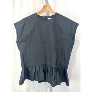 PSOPHIA Vasquez de Castro Taffeta Peplum Ruffle Hem Top Cap Sleeve Black Size XS